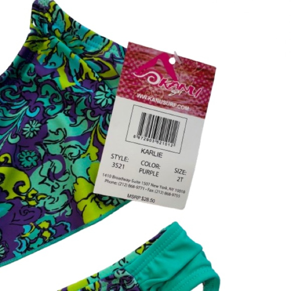 NWT Kanu Surf Karlie Purple Aqua Floral Bikini Set Size 2T - Picture 2 of 6